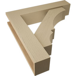 Ekena Millwork - BKTUR0554X28X28BOA05RCPR - Timberthane Faux Wood Balboa Style Bracket w/ Offset Brace, Block Ends, 5 1/2"W x 28"D x 28"H, Primed Tan