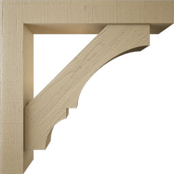 Ekena Millwork - BKTUR0554X34X34BOA05RCPR - Timberthane Faux Wood Balboa Style Bracket w/ Offset Brace, Block Ends, 5 1/2"W x 34"D x 34"H, Primed Tan