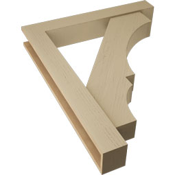 Ekena Millwork - BKTUR0554X36X44BOA05RCPR - Timberthane Faux Wood Balboa Style Bracket w/ Offset Brace, Block Ends, 5 1/2"W x 36"D x 44"H, Primed Tan