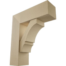 Ekena Millwork - BKTUR0756X24X28BOA05RCPR - Timberthane Faux Wood Balboa Style Bracket w/ Offset Brace, Block Ends, 7 1/2"W x 24"D x 28"H, Primed Tan