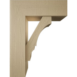 Ekena Millwork - BKTUR0756X24X32BOA05RCPR - Timberthane Faux Wood Balboa Style Bracket w/ Offset Brace, Block Ends, 7 1/2"W x 24"D x 32"H, Primed Tan