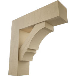 Ekena Millwork - BKTUR0756X28X28BOA05RCPR - Timberthane Faux Wood Balboa Style Bracket w/ Offset Brace, Block Ends, 7 1/2"W x 28"D x 28"H, Primed Tan