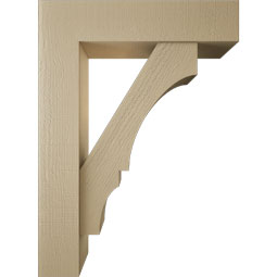 Ekena Millwork - BKTUR0756X32X44BOA05RCPR - Timberthane Faux Wood Balboa Style Bracket w/ Offset Brace, Block Ends, 7 1/2"W x 32"D x 44"H, Primed Tan