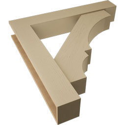 Ekena Millwork - BKTUR0756X46X46BOA05RCPR - Timberthane Faux Wood Balboa Style Bracket w/ Offset Brace, Block Ends, 7 1/2"W x 46"D x 46"H, Primed Tan
