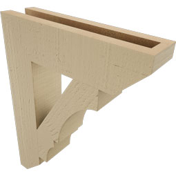 Ekena Millwork - BKTUR035X14X18BOA06RCPR - Timberthane Faux Wood Balboa Style Bracket, Slat Ends, 3 1/2"W x 14"D x 18"H, Primed Tan