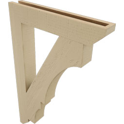 Ekena Millwork - BKTUR035X22X34BOA06RCPR - Timberthane Faux Wood Balboa Style Bracket, Slat Ends, 3 1/2"W x 22"D x 34"H, Primed Tan