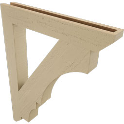 Ekena Millwork - BKTUR035X26X34BOA06RCPR - Timberthane Faux Wood Balboa Style Bracket, Slat Ends, 3 1/2"W x 26"D x 34"H, Primed Tan