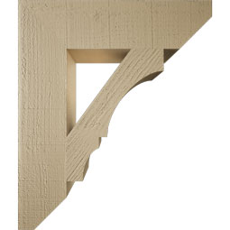Ekena Millwork - BKTUR055X22X26BOA06RCPR - Timberthane Faux Wood Balboa Style Bracket, Slat Ends, 5 1/2"W x 22"D x 26"H, Primed Tan