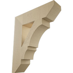 Ekena Millwork - BKTUR055X22X26BOA06RCPR - Timberthane Faux Wood Balboa Style Bracket, Slat Ends, 5 1/2"W x 22"D x 26"H, Primed Tan