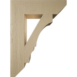 Ekena Millwork - BKTUR055X22X30BOA06RCPR - Timberthane Faux Wood Balboa Style Bracket, Slat Ends, 5 1/2"W x 22"D x 30"H, Primed Tan