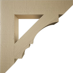 Ekena Millwork - BKTUR055X28X28BOA06RCPR - Timberthane Faux Wood Balboa Style Bracket, Slat Ends, 5 1/2"W x 28"D x 28"H, Primed Tan