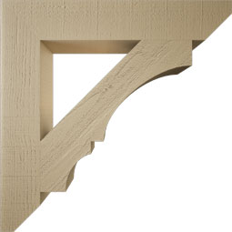 Ekena Millwork - BKTUR055X32X32BOA06RCPR - Timberthane Faux Wood Balboa Style Bracket, Slat Ends, 5 1/2"W x 32"D x 32"H, Primed Tan