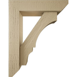 Ekena Millwork - BKTUR0352X14X18BOA06RCPR - Timberthane Faux Wood Balboa Style Bracket w/ Offset Brace, Slat Ends, 3 1/2"W x 14"D x 18"H, Primed Tan