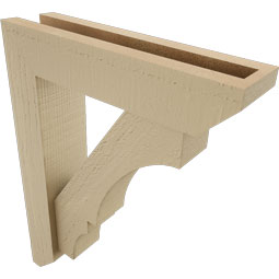 Ekena Millwork - BKTUR0352X14X18BOA06RCPR - Timberthane Faux Wood Balboa Style Bracket w/ Offset Brace, Slat Ends, 3 1/2"W x 14"D x 18"H, Primed Tan