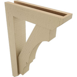 Ekena Millwork - BKTUR0352X14X22BOA06RCPR - Timberthane Faux Wood Balboa Style Bracket w/ Offset Brace, Slat Ends, 3 1/2"W x 14"D x 22"H, Primed Tan