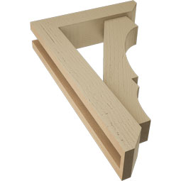 Ekena Millwork - BKTUR0352X14X22BOA06RCPR - Timberthane Faux Wood Balboa Style Bracket w/ Offset Brace, Slat Ends, 3 1/2"W x 14"D x 22"H, Primed Tan