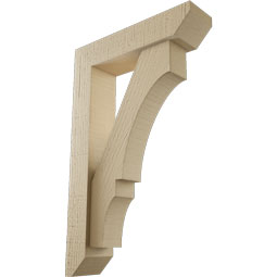 Ekena Millwork - BKTUR0352X14X22BOA06RCPR - Timberthane Faux Wood Balboa Style Bracket w/ Offset Brace, Slat Ends, 3 1/2"W x 14"D x 22"H, Primed Tan