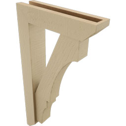 Ekena Millwork - BKTUR0352X14X26BOA06RCPR - Timberthane Faux Wood Balboa Style Bracket w/ Offset Brace, Slat Ends, 3 1/2"W x 14"D x 26"H, Primed Tan