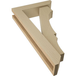 Ekena Millwork - BKTUR0352X14X26BOA06RCPR - Timberthane Faux Wood Balboa Style Bracket w/ Offset Brace, Slat Ends, 3 1/2"W x 14"D x 26"H, Primed Tan