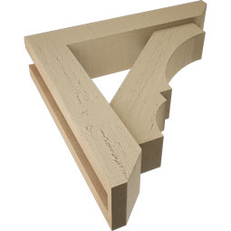 Ekena Millwork - BKTUR0352X16X16BOA06RCPR - Timberthane Faux Wood Balboa Style Bracket w/ Offset Brace, Slat Ends, 3 1/2"W x 16"D x 16"H, Primed Tan