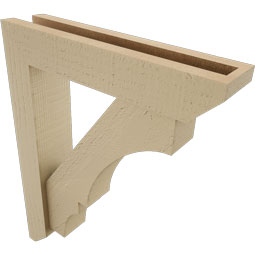 Ekena Millwork - BKTUR0352X16X20BOA06RCPR - Timberthane Faux Wood Balboa Style Bracket w/ Offset Brace, Slat Ends, 3 1/2"W x 16"D x 20"H, Primed Tan