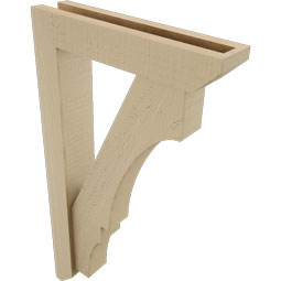 Ekena Millwork - BKTUR0352X16X28BOA06RCPR - Timberthane Faux Wood Balboa Style Bracket w/ Offset Brace, Slat Ends, 3 1/2"W x 16"D x 28"H, Primed Tan