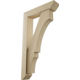 Ekena Millwork - BKTUR0352X16X28BOA06RCPR - Timberthane Faux Wood Balboa Style Bracket w/ Offset Brace, Slat Ends, 3 1/2"W x 16"D x 28"H, Primed Tan
