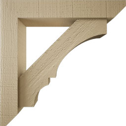 Ekena Millwork - BKTUR0352X18X18BOA06RCPR - Timberthane Faux Wood Balboa Style Bracket w/ Offset Brace, Slat Ends, 3 1/2"W x 18"D x 18"H, Primed Tan