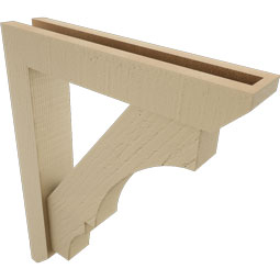 Ekena Millwork - BKTUR0352X18X22BOA06RCPR - Timberthane Faux Wood Balboa Style Bracket w/ Offset Brace, Slat Ends, 3 1/2"W x 18"D x 22"H, Primed Tan