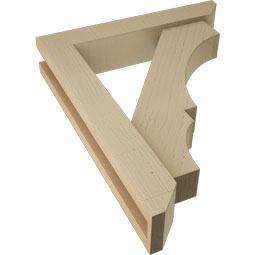 Ekena Millwork - BKTUR0352X18X22BOA06RCPR - Timberthane Faux Wood Balboa Style Bracket w/ Offset Brace, Slat Ends, 3 1/2"W x 18"D x 22"H, Primed Tan
