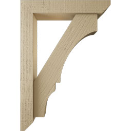 Ekena Millwork - BKTUR0352X18X26BOA06RCPR - Timberthane Faux Wood Balboa Style Bracket w/ Offset Brace, Slat Ends, 3 1/2"W x 18"D x 26"H, Primed Tan