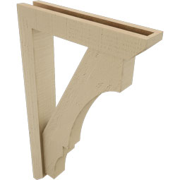 Ekena Millwork - BKTUR0352X18X30BOA06RCPR - Timberthane Faux Wood Balboa Style Bracket w/ Offset Brace, Slat Ends, 3 1/2"W x 18"D x 30"H, Primed Tan