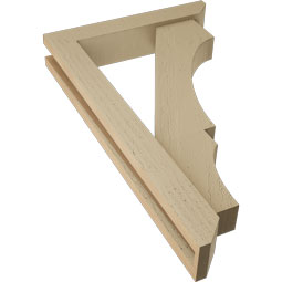 Ekena Millwork - BKTUR0352X18X30BOA06RCPR - Timberthane Faux Wood Balboa Style Bracket w/ Offset Brace, Slat Ends, 3 1/2"W x 18"D x 30"H, Primed Tan