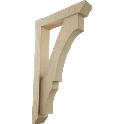 Ekena Millwork - BKTUR0352X18X30BOA06RCPR - Timberthane Faux Wood Balboa Style Bracket w/ Offset Brace, Slat Ends, 3 1/2"W x 18"D x 30"H, Primed Tan