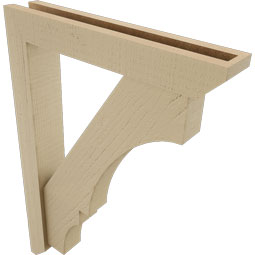 Ekena Millwork - BKTUR0352X20X28BOA06RCPR - Timberthane Faux Wood Balboa Style Bracket w/ Offset Brace, Slat Ends, 3 1/2"W x 20"D x 28"H, Primed Tan