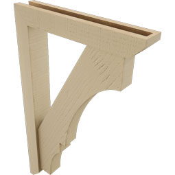 Ekena Millwork - BKTUR0352X20X32BOA06RCPR - Timberthane Faux Wood Balboa Style Bracket w/ Offset Brace, Slat Ends, 3 1/2"W x 20"D x 32"H, Primed Tan