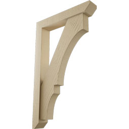 Ekena Millwork - BKTUR0352X20X32BOA06RCPR - Timberthane Faux Wood Balboa Style Bracket w/ Offset Brace, Slat Ends, 3 1/2"W x 20"D x 32"H, Primed Tan