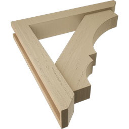 Ekena Millwork - BKTUR0352X22X22BOA06RCPR - Timberthane Faux Wood Balboa Style Bracket w/ Offset Brace, Slat Ends, 3 1/2"W x 22"D x 22"H, Primed Tan