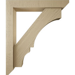 Ekena Millwork - BKTUR0352X22X26BOA06RCPR - Timberthane Faux Wood Balboa Style Bracket w/ Offset Brace, Slat Ends, 3 1/2"W x 22"D x 26"H, Primed Tan