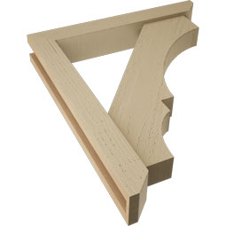 Ekena Millwork - BKTUR0352X22X26BOA06RCPR - Timberthane Faux Wood Balboa Style Bracket w/ Offset Brace, Slat Ends, 3 1/2"W x 22"D x 26"H, Primed Tan