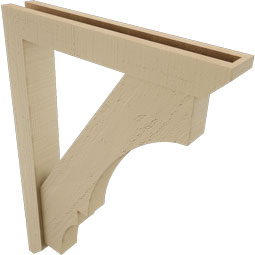 Ekena Millwork - BKTUR0352X22X30BOA06RCPR - Timberthane Faux Wood Balboa Style Bracket w/ Offset Brace, Slat Ends, 3 1/2"W x 22"D x 30"H, Primed Tan