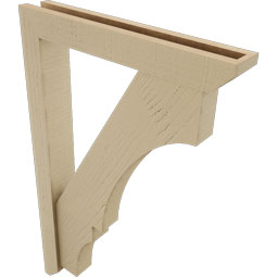 Ekena Millwork - BKTUR0352X22X34BOA06RCPR - Timberthane Faux Wood Balboa Style Bracket w/ Offset Brace, Slat Ends, 3 1/2"W x 22"D x 34"H, Primed Tan