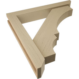 Ekena Millwork - BKTUR0352X24X24BOA06RCPR - Timberthane Faux Wood Balboa Style Bracket w/ Offset Brace, Slat Ends, 3 1/2"W x 24"D x 24"H, Primed Tan