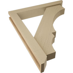 Ekena Millwork - BKTUR0352X24X28BOA06RCPR - Timberthane Faux Wood Balboa Style Bracket w/ Offset Brace, Slat Ends, 3 1/2"W x 24"D x 28"H, Primed Tan