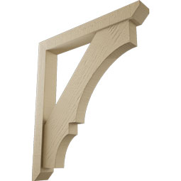 Ekena Millwork - BKTUR0352X26X30BOA06RCPR - Timberthane Faux Wood Balboa Style Bracket w/ Offset Brace, Slat Ends, 3 1/2"W x 26"D x 30"H, Primed Tan