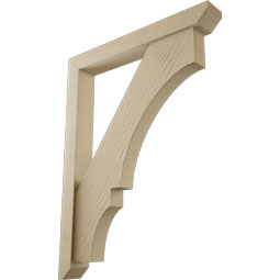 Ekena Millwork - BKTUR0352X26X34BOA06RCPR - Timberthane Faux Wood Balboa Style Bracket w/ Offset Brace, Slat Ends, 3 1/2"W x 26"D x 34"H, Primed Tan