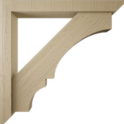 Ekena Millwork - BKTUR0352X28X28BOA06RCPR - Timberthane Faux Wood Balboa Style Bracket w/ Offset Brace, Slat Ends, 3 1/2"W x 28"D x 28"H, Primed Tan