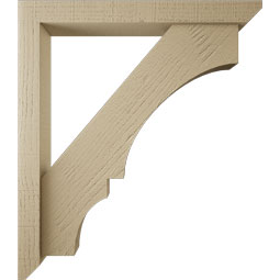 Ekena Millwork - BKTUR0352X28X32BOA06RCPR - Timberthane Faux Wood Balboa Style Bracket w/ Offset Brace, Slat Ends, 3 1/2"W x 28"D x 32"H, Primed Tan