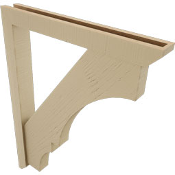 Ekena Millwork - BKTUR0352X28X36BOA06RCPR - Timberthane Faux Wood Balboa Style Bracket w/ Offset Brace, Slat Ends, 3 1/2"W x 28"D x 36"H, Primed Tan