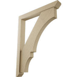 Ekena Millwork - BKTUR0352X28X36BOA06RCPR - Timberthane Faux Wood Balboa Style Bracket w/ Offset Brace, Slat Ends, 3 1/2"W x 28"D x 36"H, Primed Tan